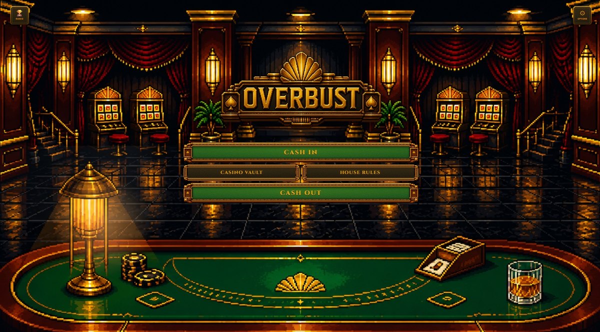 Overbust main menu screen.